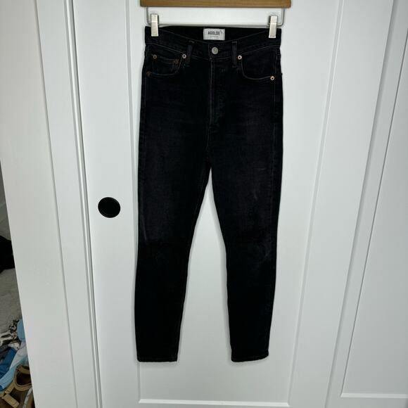 Agolde Nico High Rise Slim Skinny Distressed Ankle Jeans Black Size 24 - Picture 2 of 8